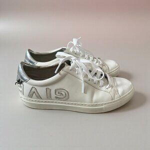 GIVENCHY Urban Street White Silver Leather Reverse Low Top Sneakers Sz 38 / US 8